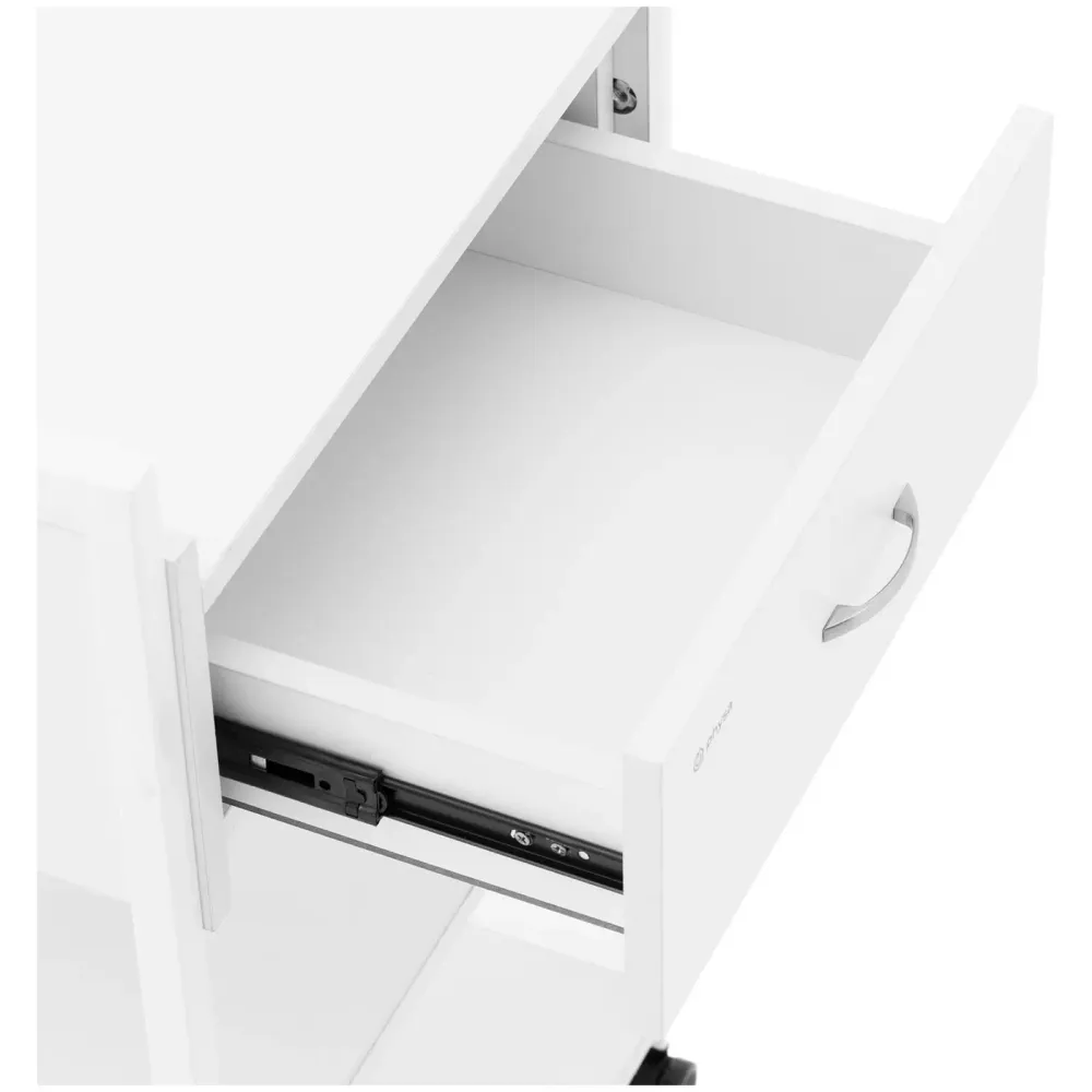 Chariot esthétique 1 tiroir 3 étagères maximum 65 kg MDF PU acier blanc 14_0008610 Hauteur ajustable 70-120 cm
