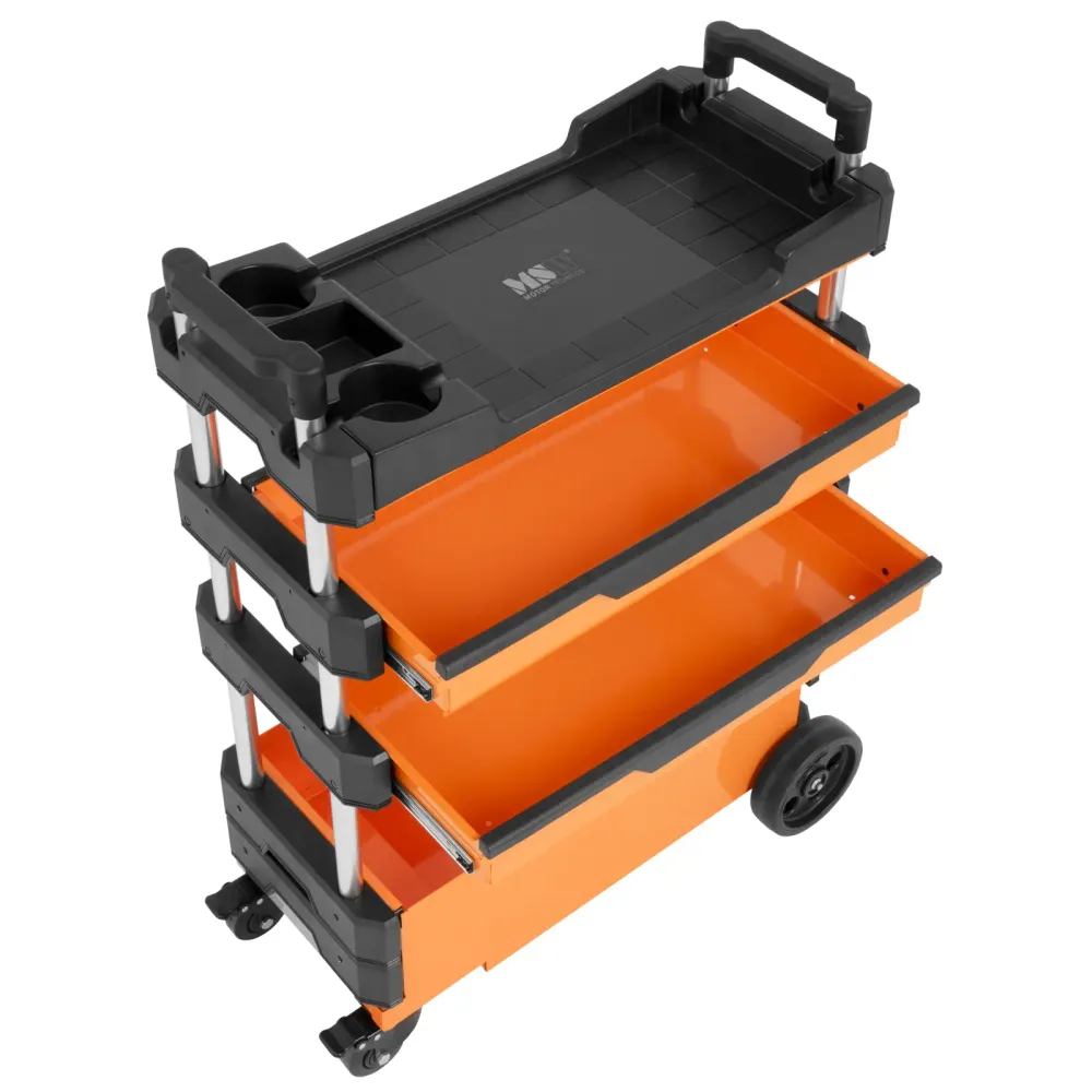 Chariot servante d'atelier 2 tiroirs 69 x 38,4 x 95,7 cm réglable en hauteur plastique 14_0008596 avec surface antidérapante