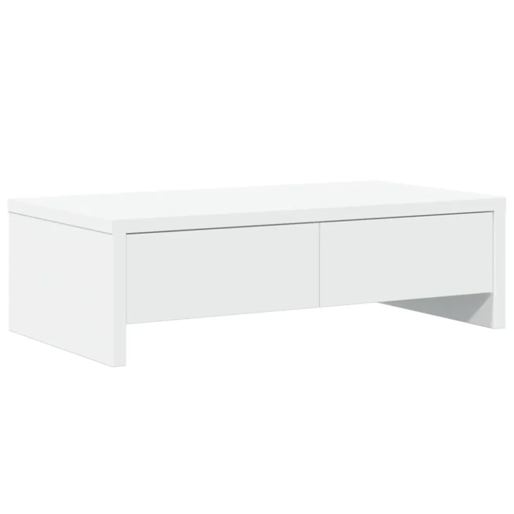 Chariot de service Support de moniteur table meuble bureau avec tiroirs bois d'ingénierie blanc 02_0044935