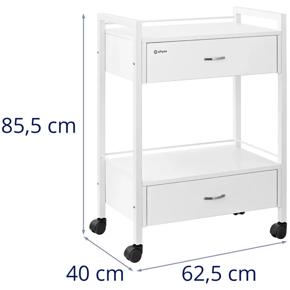 Chariot à tiroirs Charriot de coiffure professionnel 2 tiroirs 62,5 x 40 x 85.5 cm acier blanc 14_0008644