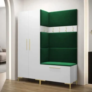 Meuble d'entrée Hartford F100, 196x158x44cm, Blanc, Stratifié|Tapisserie