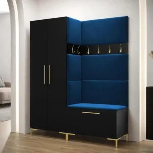 Meuble d'entrée Hartford F100, 196x158x44cm, Noir, Stratifié|Tapisserie