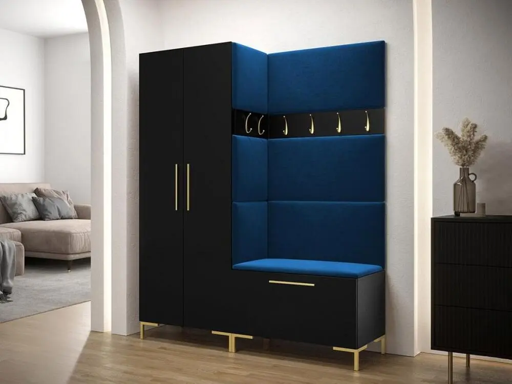 Meuble d'entrée Hartford F100, 196x158x44cm, Noir, Stratifié|Tapisserie
