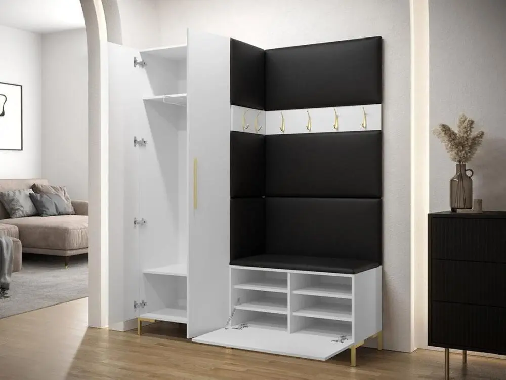 Meuble d'entrée Hartford F100, 196x158x44cm, Noir, Stratifié|Tapisserie