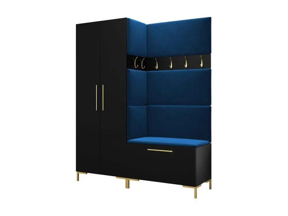 Meuble d'entrée Hartford F100, 196x158x44cm, Noir, Stratifié|Tapisserie