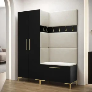 Meuble d'entrée Hartford F100, 196x158x44cm, Noir, Stratifié|Tapisserie