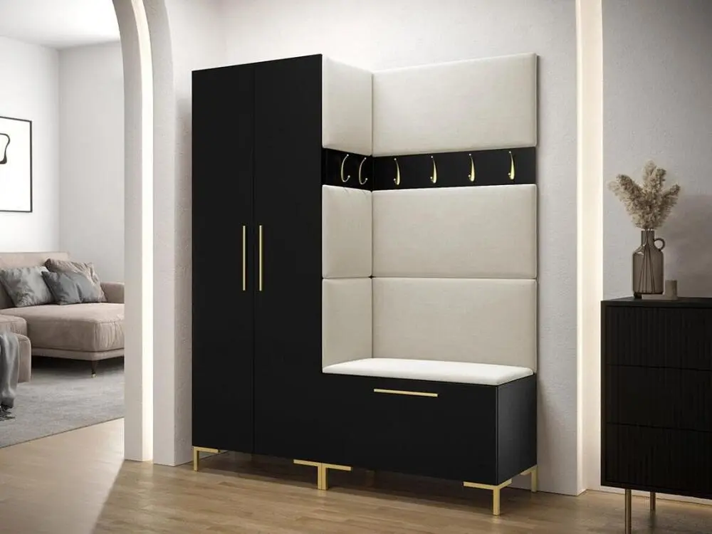 Meuble d'entrée Hartford F100, 196x158x44cm, Noir, Stratifié|Tapisserie
