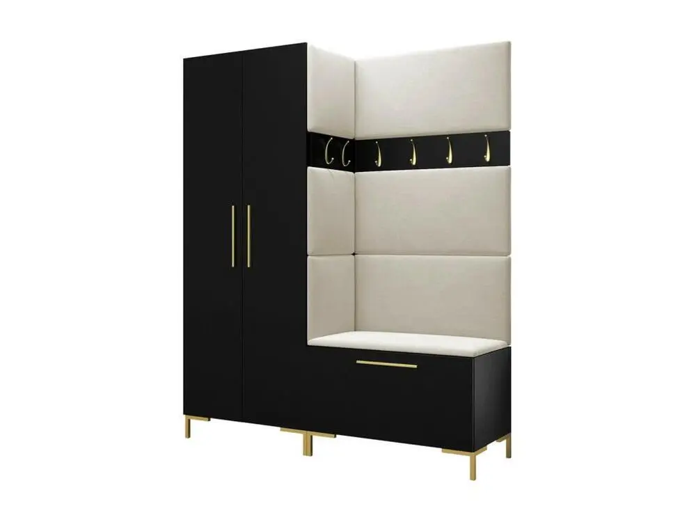 Meuble d'entrée Hartford F100, 196x158x44cm, Noir, Stratifié|Tapisserie