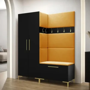 Meuble d'entrée Hartford F100, 196x158x44cm, Noir, Stratifié|Tapisserie