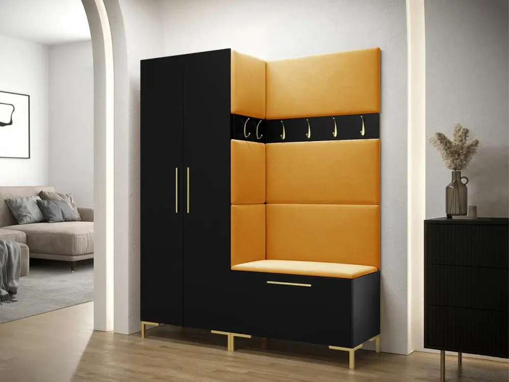 Meuble d'entrée Hartford F100, 196x158x44cm, Noir, Stratifié|Tapisserie
