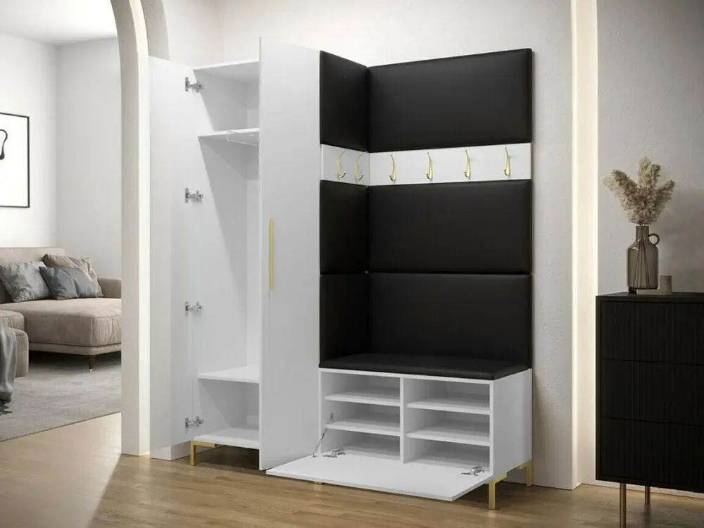 Meuble d'entrée Hartford F100, 196x158x44cm, Noir, Stratifié|Tapisserie