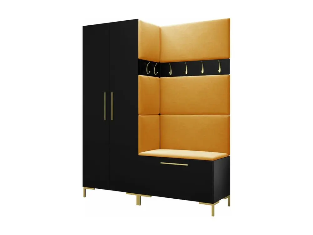 Meuble d'entrée Hartford F100, 196x158x44cm, Noir, Stratifié|Tapisserie