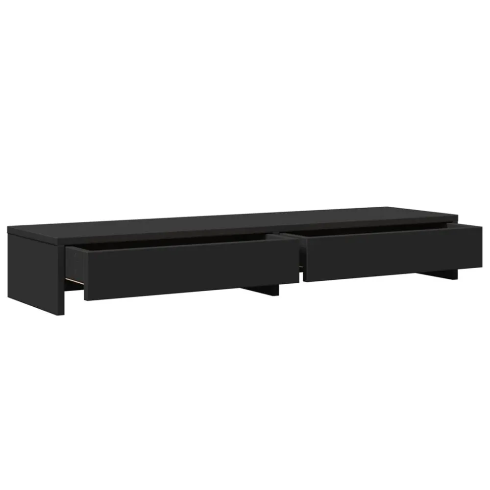 Support d'écran Support de moniteur table meuble bureau avec tiroirs bois d'ingénierie noir 02_0044942