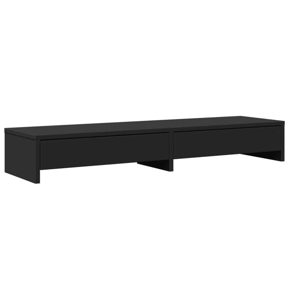 Support d'écran Support de moniteur table meuble bureau avec tiroirs bois d'ingénierie noir 02_0044942