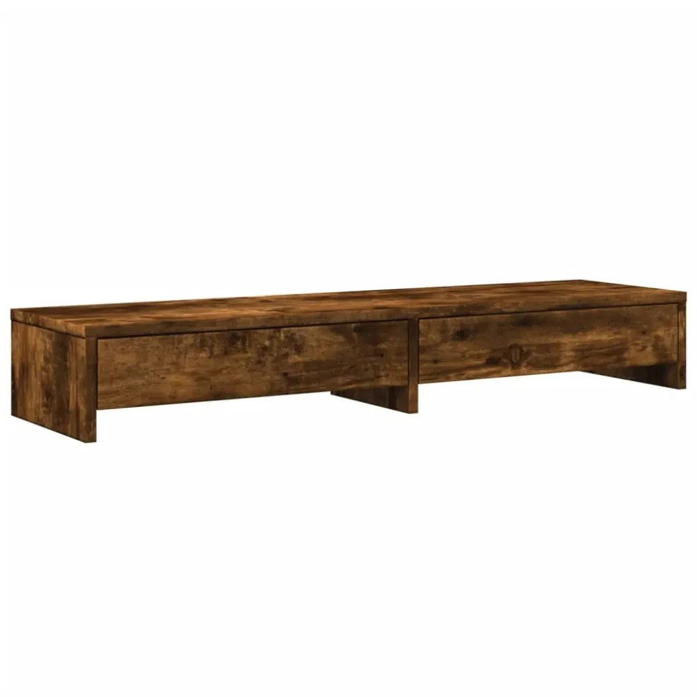Support de moniteur table meuble bureau avec tiroirs bois d'ingénierie marron 02_0044937 avec roulettes pivotantes