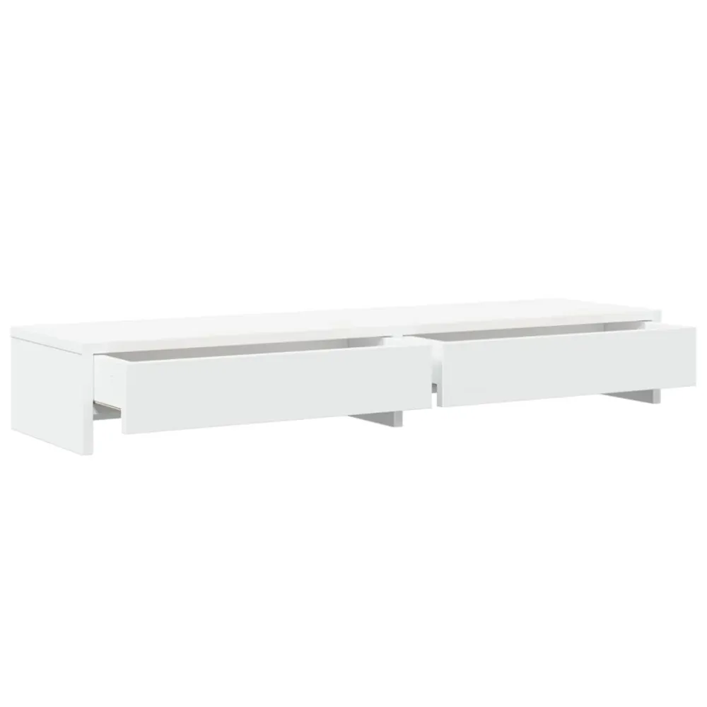 Support de moniteur table meuble bureau avec tiroirs bois d'ingénierie blanc 02_0044934 Hauteur ajustable 70-120 cm
