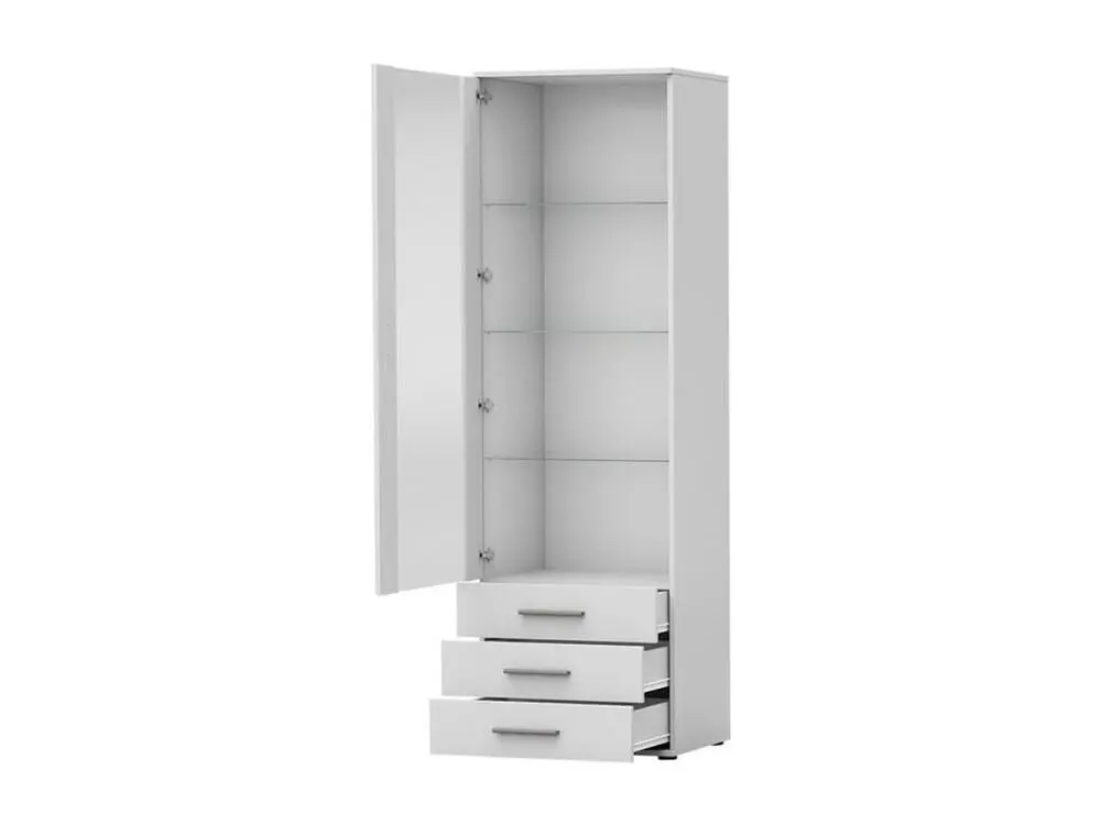 Vitrine Charlotte E102, Noir|Lefkas chêne, Avec tiroirs|Avec des portes, 192x60x41cm