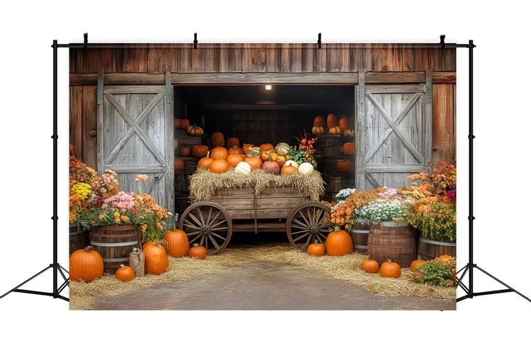 Bureau Ergonomique Toile de fond Photo Automne Chariot Citrouille Grange BRP57-184