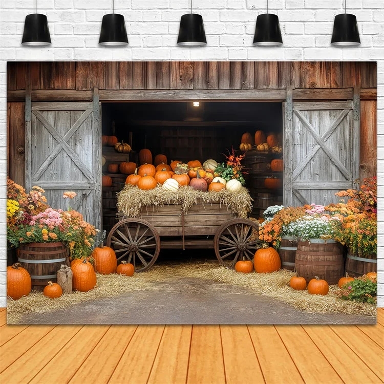 Bureau Ergonomique Toile de fond Photo Automne Chariot Citrouille Grange BRP57-184