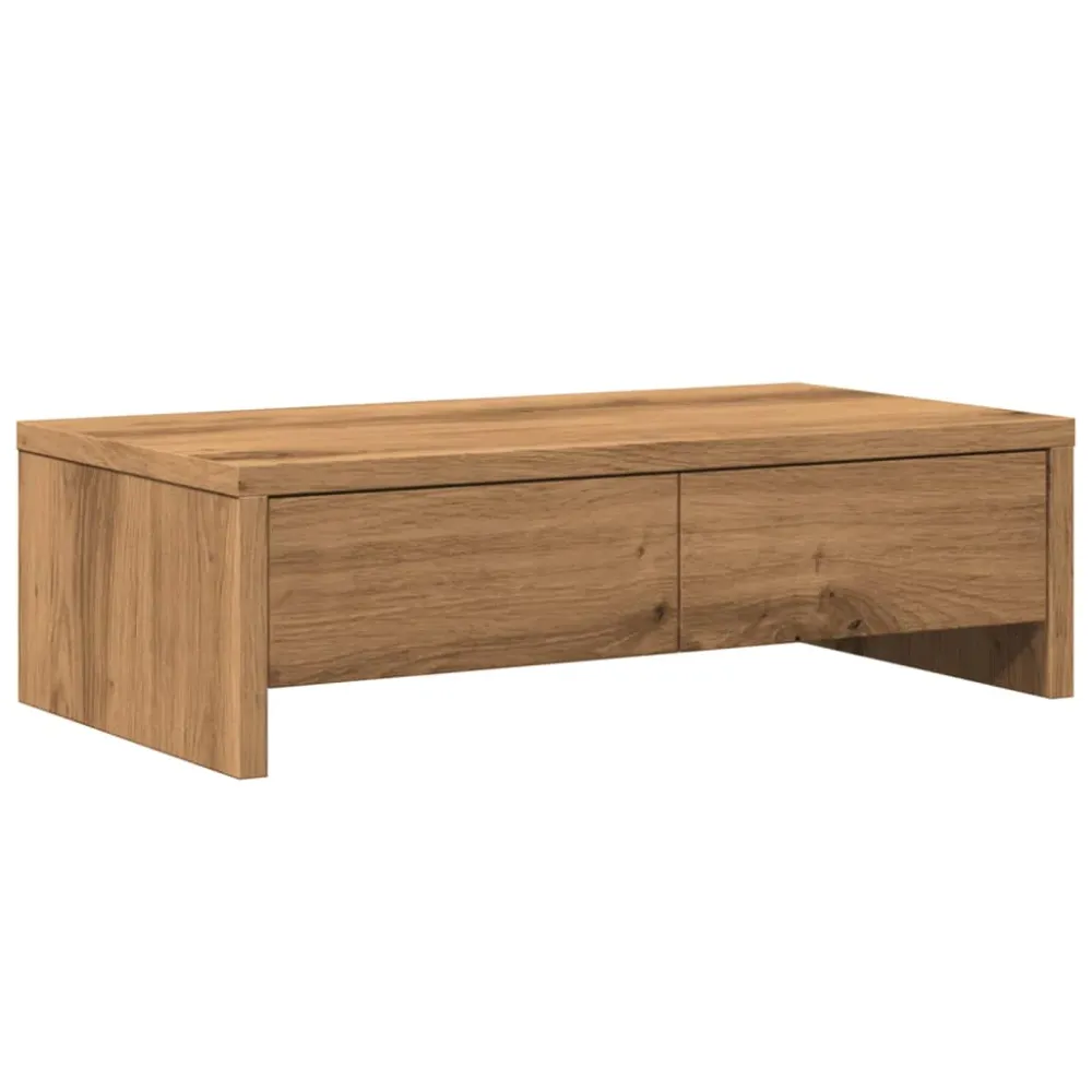 Chariot mobile Support de moniteur table meuble bureau et tiroirs artisanal bois ingénierie marron 02_0044963