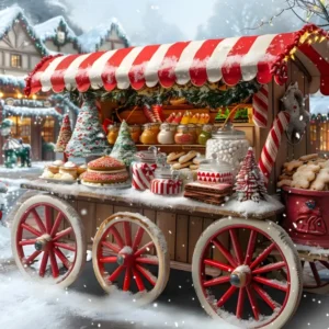 Chariot à tiroirs Toile de fond de Noël Charrette de Délices de Marché RR7-621