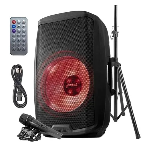 Enceinte PA Bluetooth Gemini AS-2115BT-LT-PK 15" 2000W avec LED | Assemblage Rapide