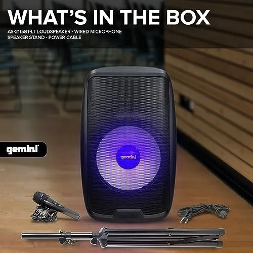 Enceinte PA Bluetooth Gemini AS-2115BT-LT-PK 15" 2000W avec LED avec tablette inclinable