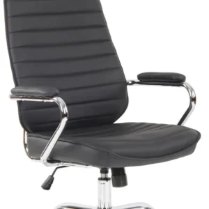 Fauteuil de bureau hauteur réglable pivotant mécanisme de bascule cuir véritable noir et métal chromé 10_0002618 avec surf...