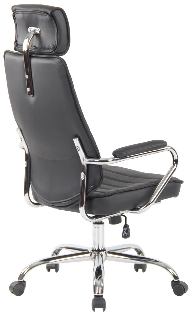 Fauteuil de bureau hauteur réglable pivotant mécanisme de bascule cuir véritable noir et métal chromé 10_0002618 avec surf...