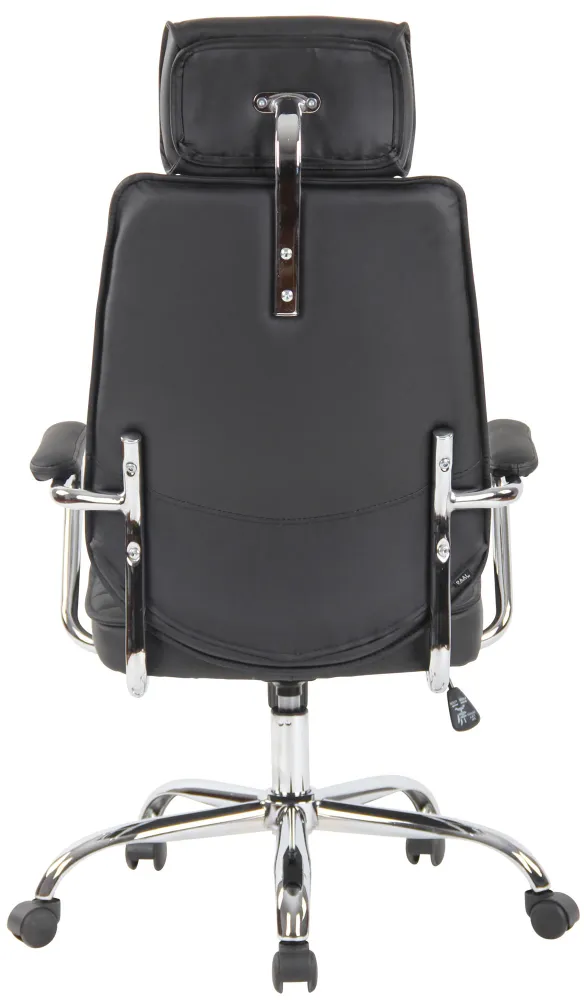 Fauteuil de bureau hauteur réglable pivotant mécanisme de bascule cuir véritable noir et métal chromé 10_0002618 avec surf...
