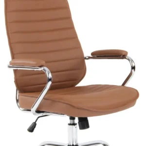Fauteuil de bureau hauteur réglable pivotant mécanisme de bascule cuir véritable marron net et métal chromé 10_0002617 Hau...