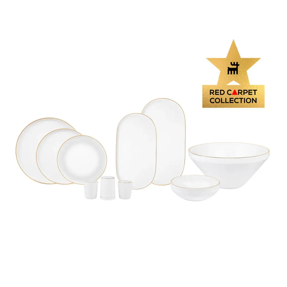 Karaca Red Carpet Collection Service de table Streamline New Saturn 59 pièces, 12 personnes, Neuf Generation Bone, or