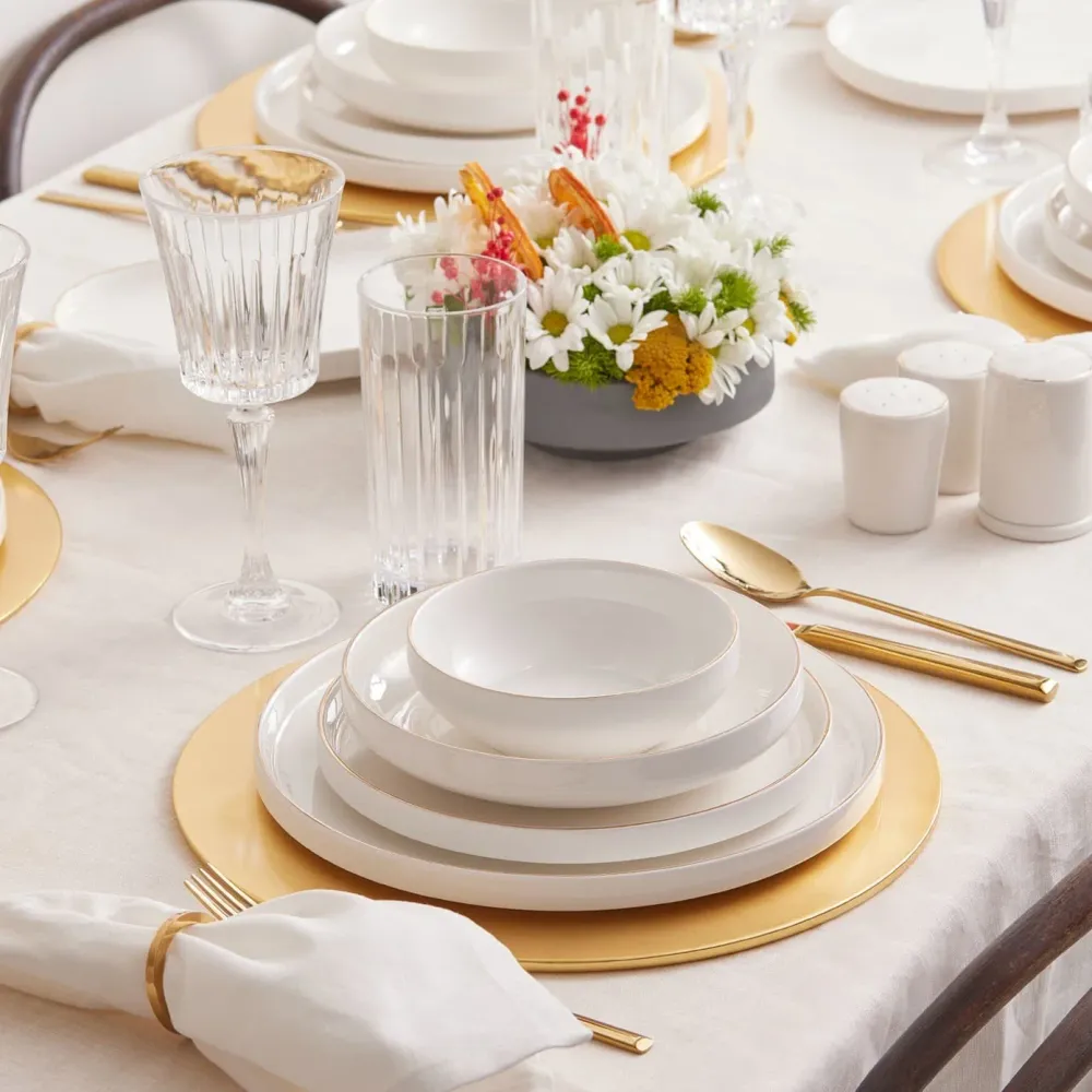 Karaca Red Carpet Collection Service de table Streamline New Saturn 59 pièces, 12 personnes, Neuf Generation Bone, or