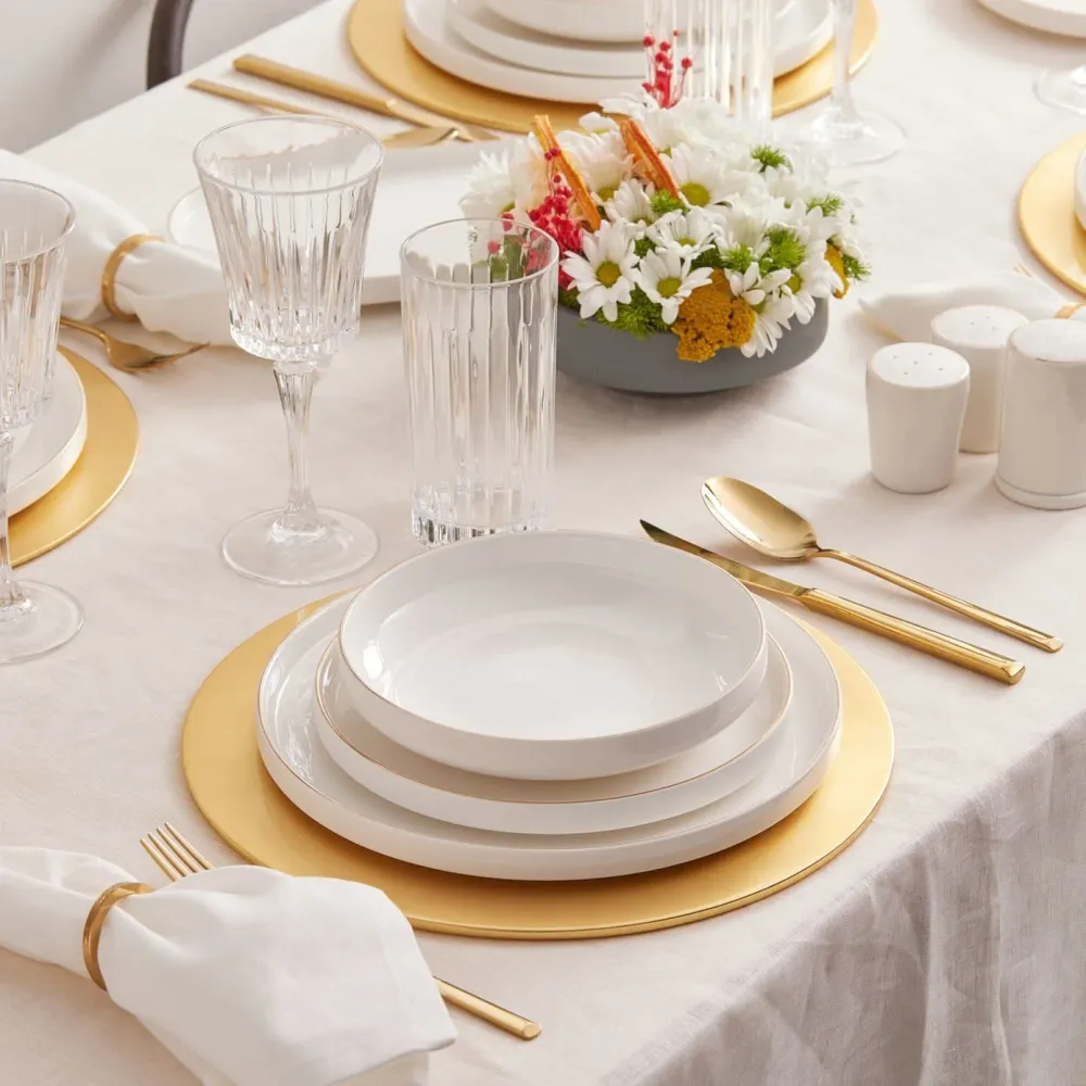 Karaca Red Carpet Collection Service de table Streamline New Saturn 59 pièces, 12 personnes, Neuf Generation Bone, or