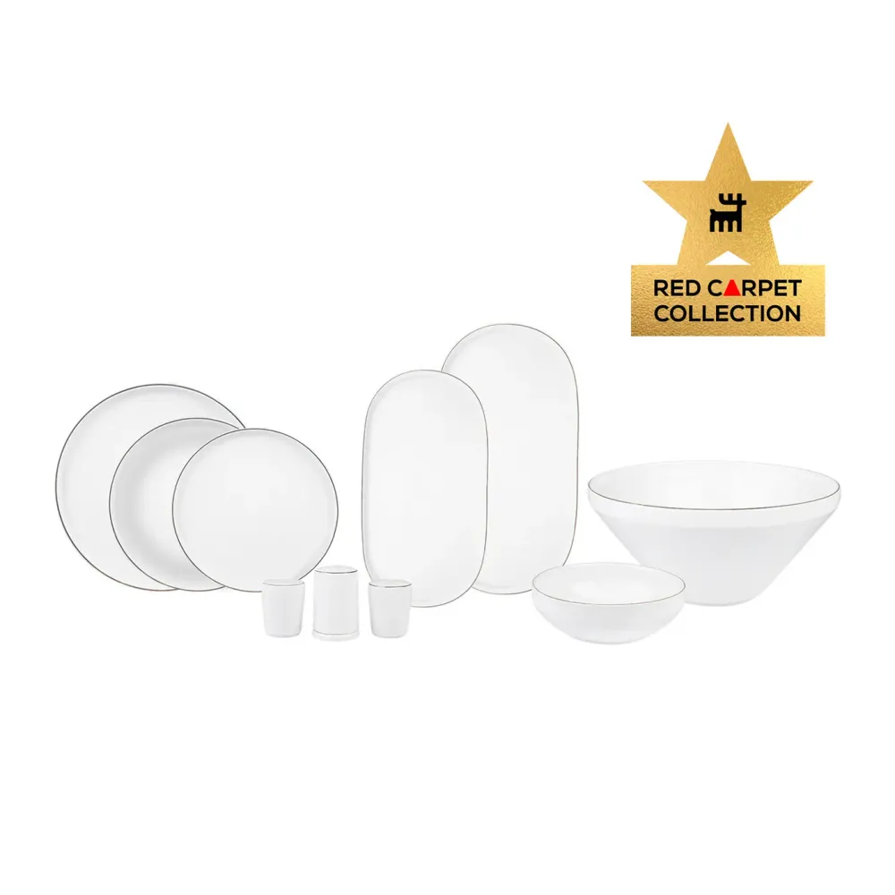 Karaca Red Carpet Collection Service de table Streamline New Saturn 59 pièces, 12 personnes, Inedit Generation Bone, platine
