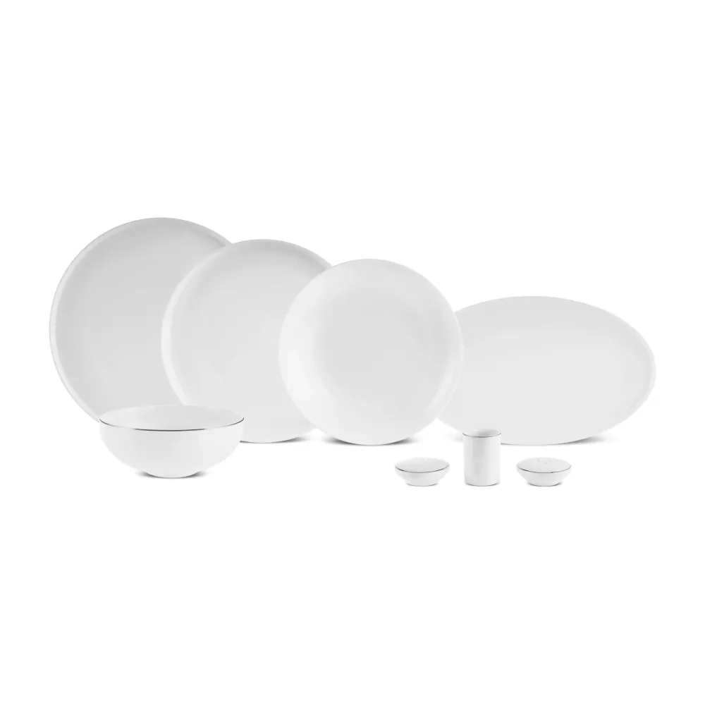 Karaca Red Carpet Collection Stream Bone Merope Service de Table 53 pièces pour 12 personnes Platine avec Roulettes Bloqua...