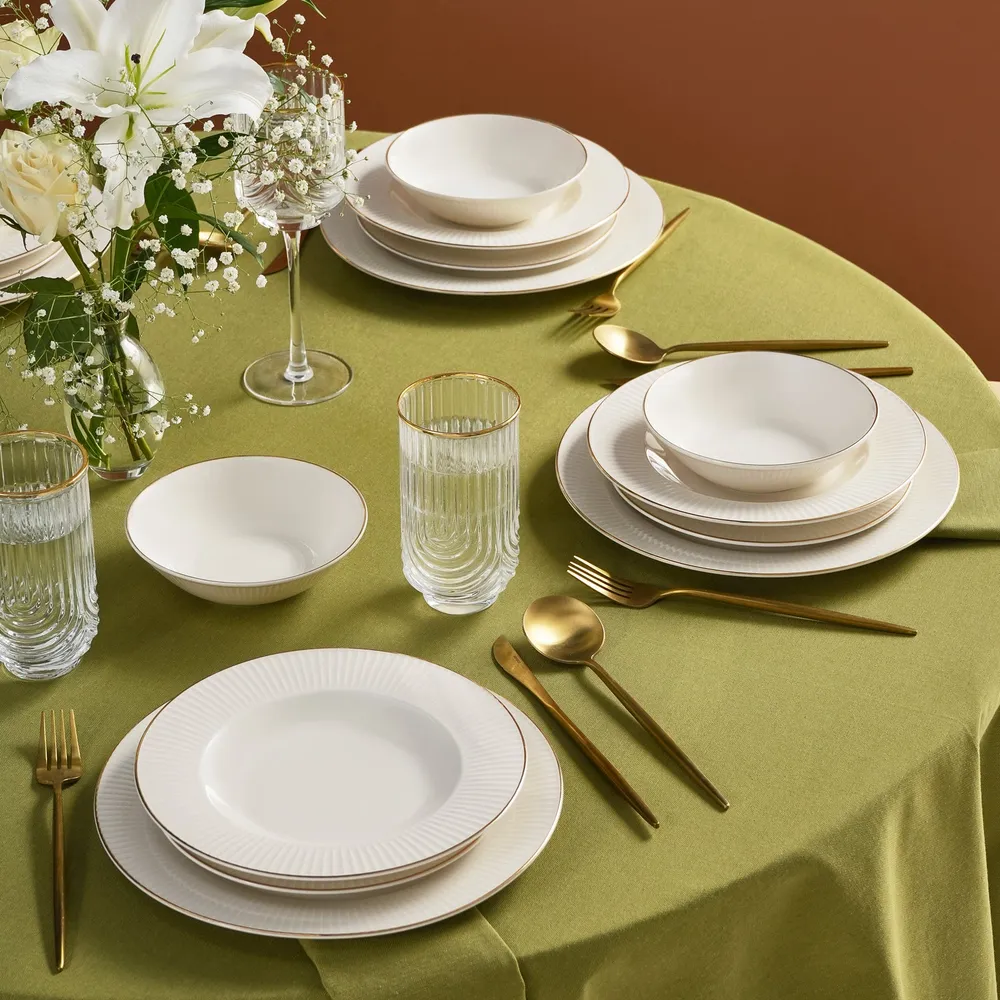 Karaca Stream Bone Massimo Service De Table Doré 24 Pièces Hauteur ajustable 70-120 cm