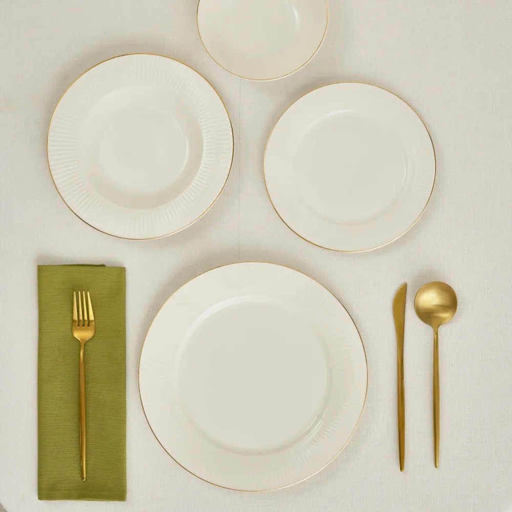Karaca Stream Bone Massimo Service De Table Doré 24 Pièces Hauteur ajustable 70-120 cm