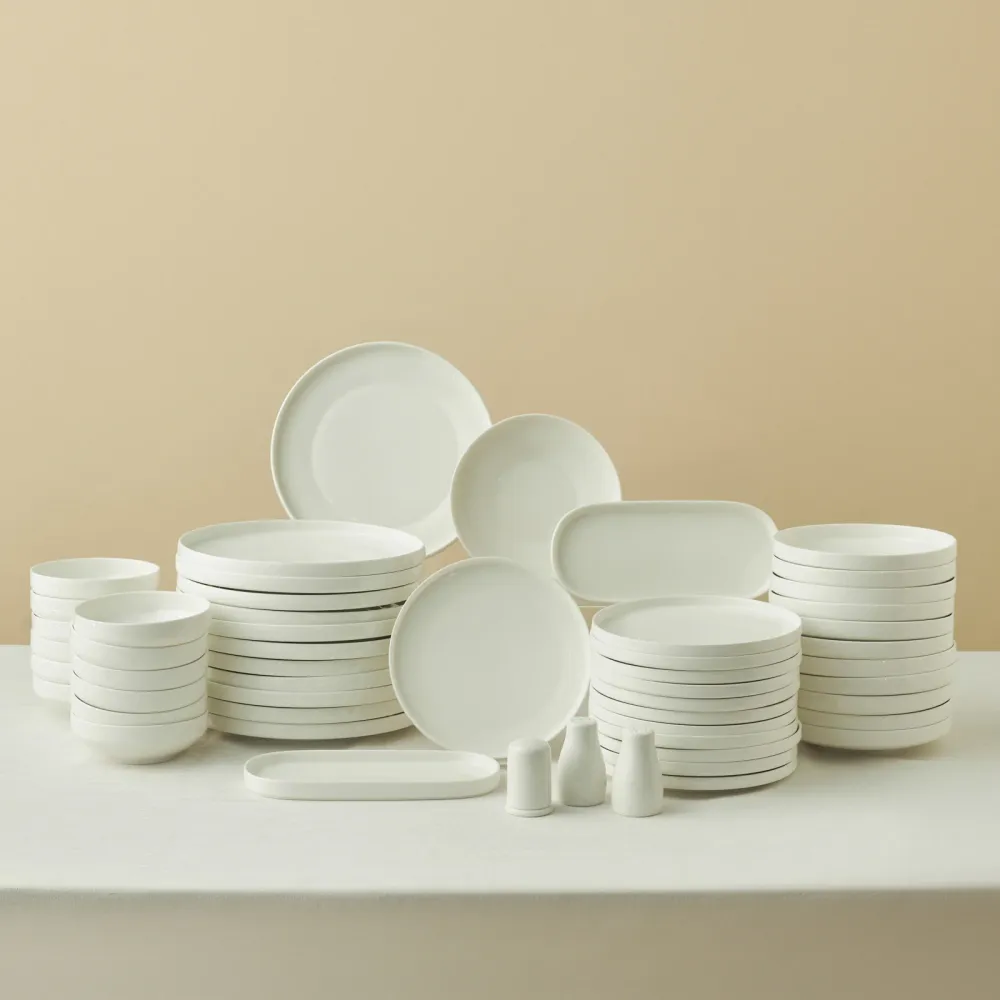 Karaca Stream Bone Sirius Service De Table 53 Pièces 12 Personnes Blanc