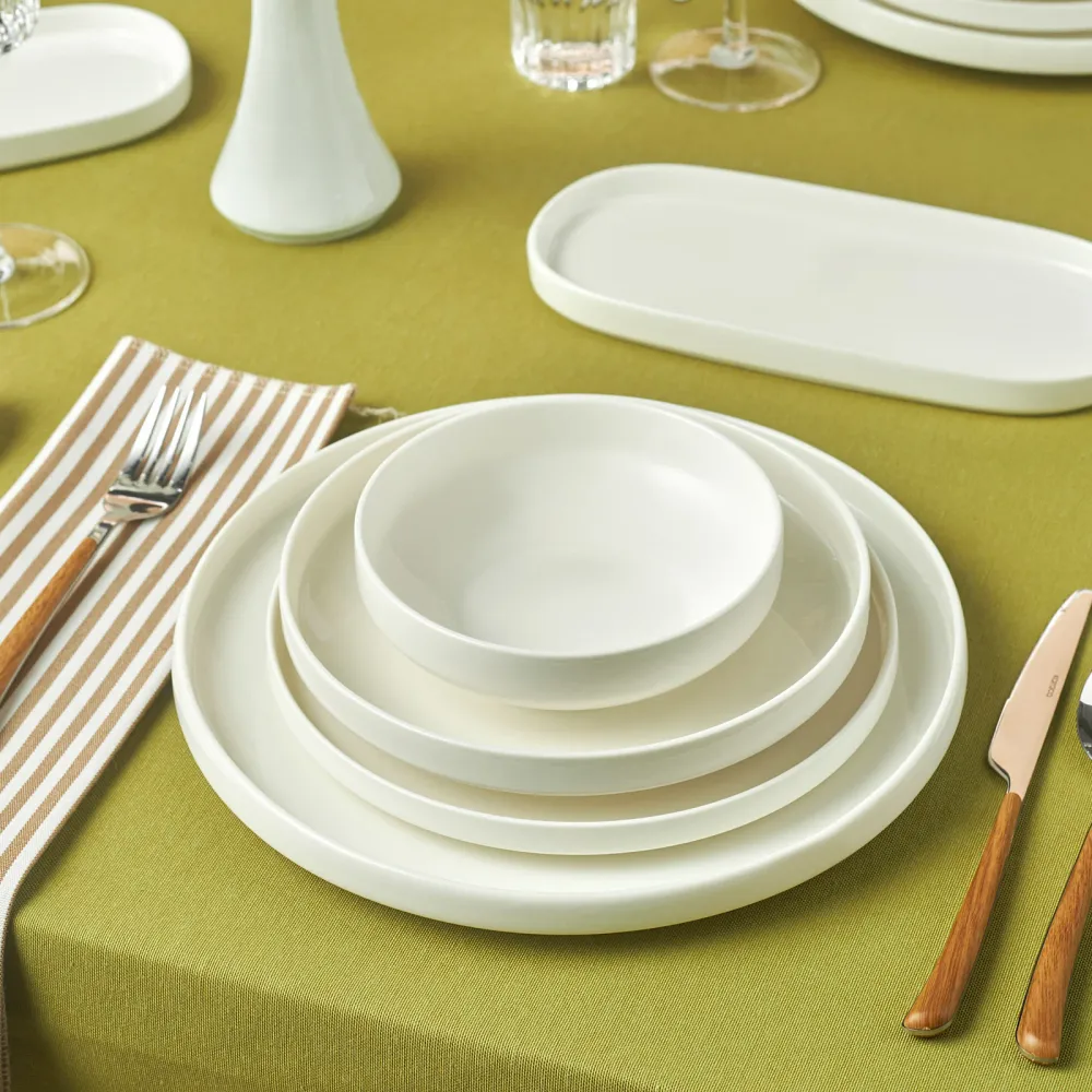 Karaca Stream Bone Sirius Service De Table 53 Pièces 12 Personnes Blanc
