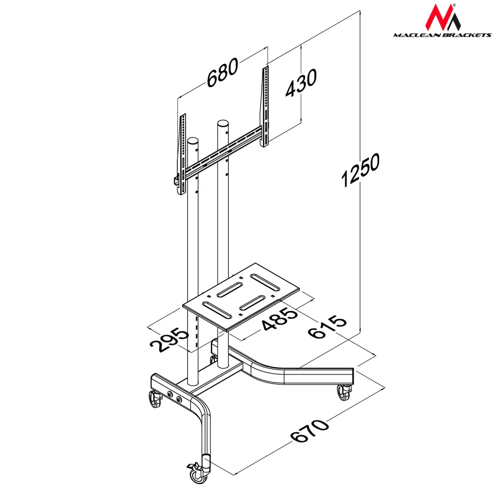 MacLean MC - 739 chariot tv mobile professionnel avec support Max 40 kg 32 pouces - 65 pouces noir | Assemblage Rapide