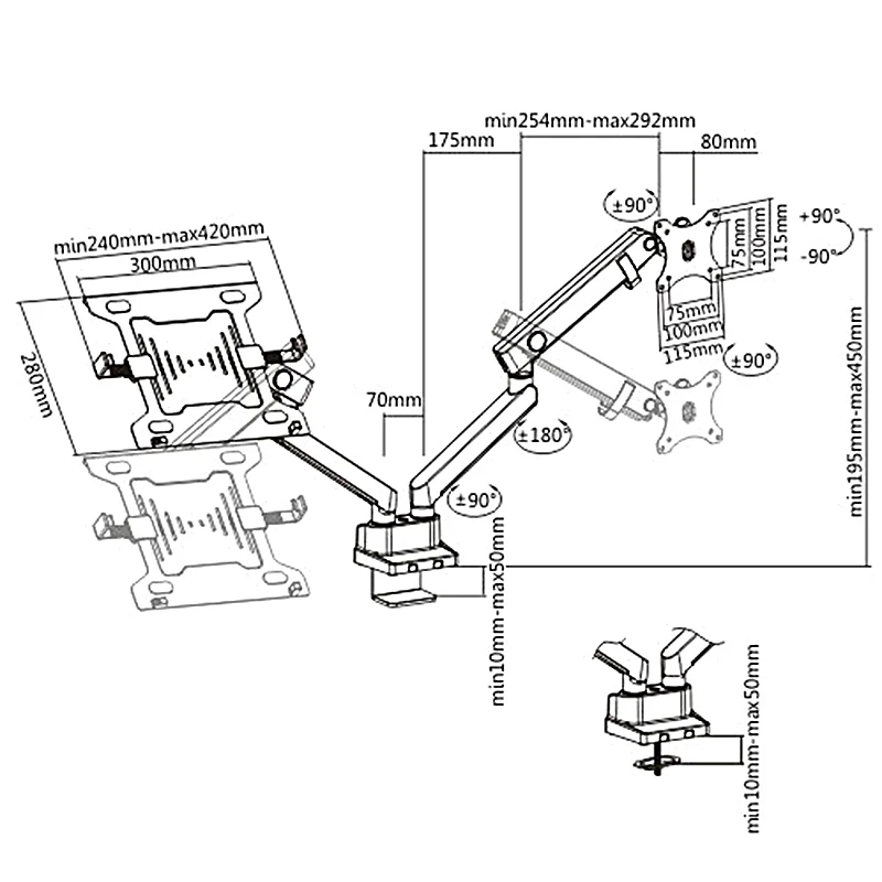 Maclean MC-813 support duo moniteur support de bureau pour moniteur et ordinateur portable 17 "- 32" 8 kg VESA universel