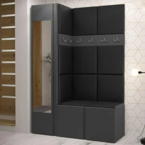 Meuble d'entrée Hartford 277, 186x124x46cm, Miroir, Graphite, Faux cuir|Stratifié