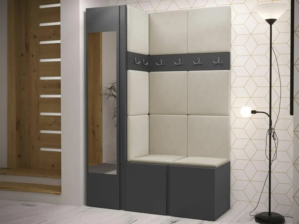 Meuble d'entrée Hartford 277, 186x124x46cm, Miroir, Graphite, Tapisserie|Stratifié