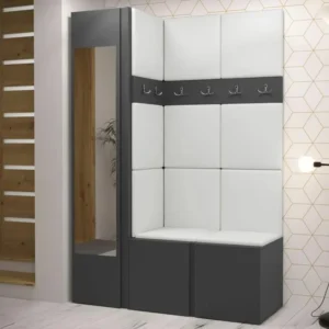 Meuble d'entrée Hartford 277, 186x124x46cm, Miroir, Graphite, Faux cuir|Stratifié