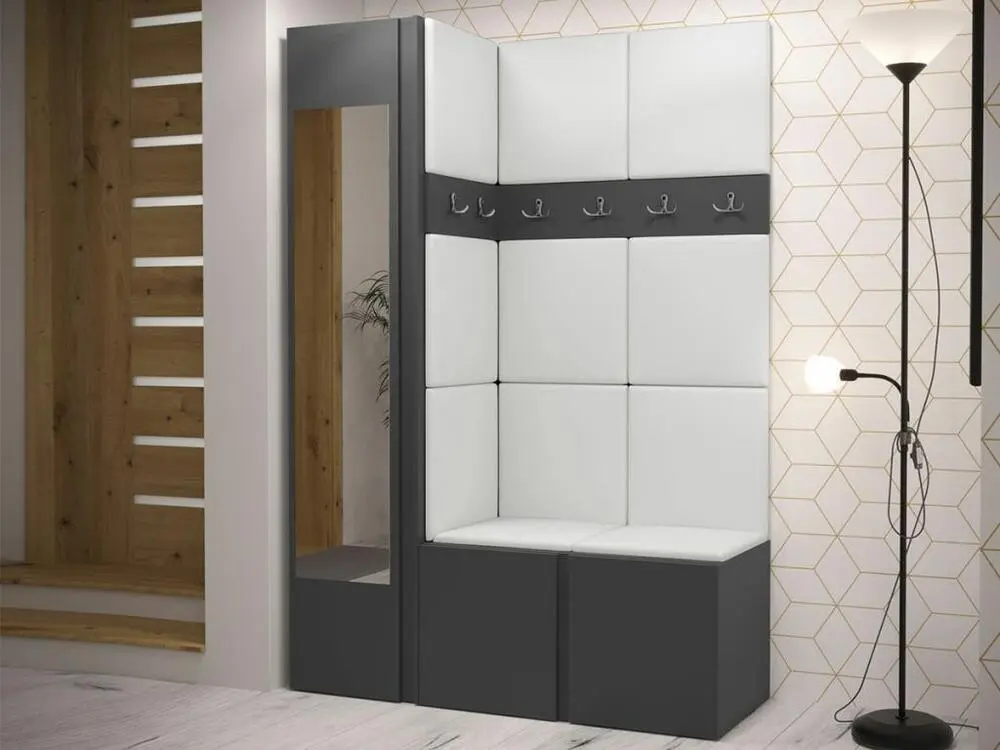 Meuble d'entrée Hartford 277, 186x124x46cm, Miroir, Graphite, Faux cuir|Stratifié