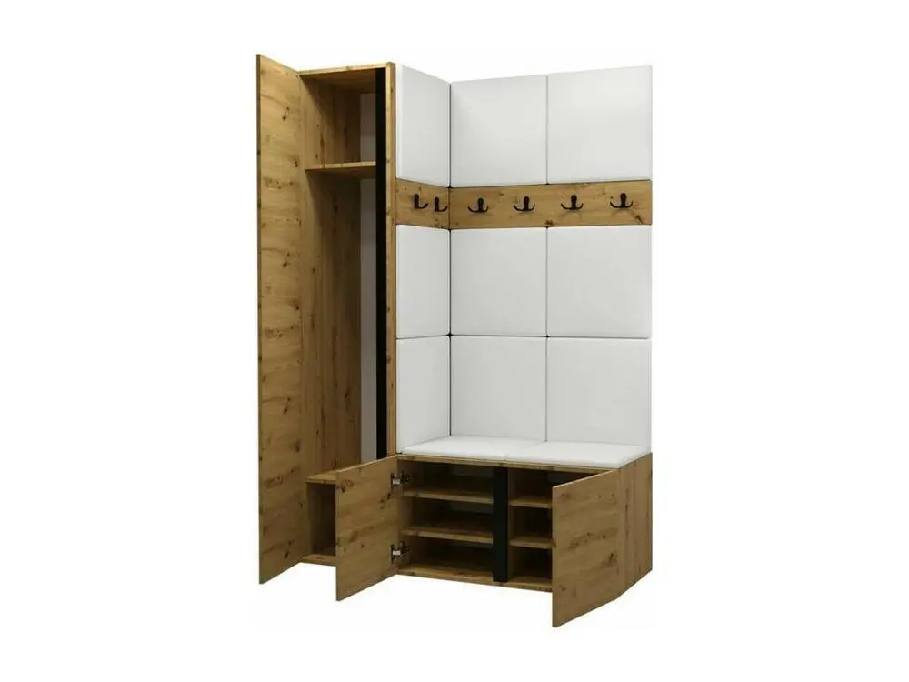 Meuble d'entrée Hartford 277, 186x124x46cm, Miroir, Graphite, Faux cuir|Stratifié