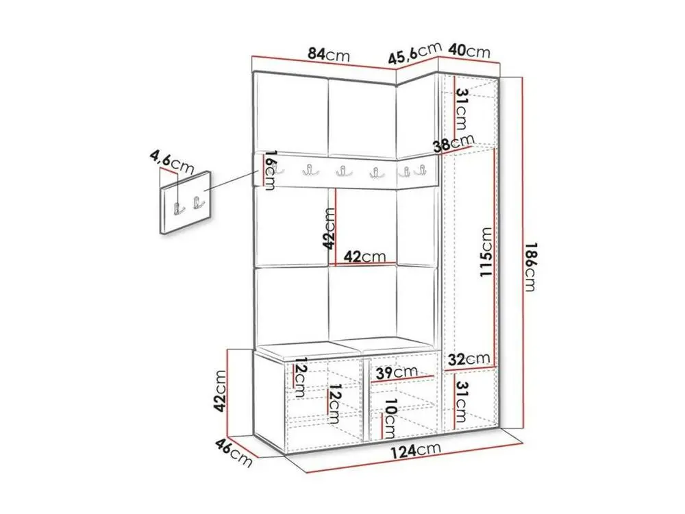 Meuble d'entrée Hartford 277, 186x124x46cm, Miroir, Graphite, Faux cuir|Stratifié
