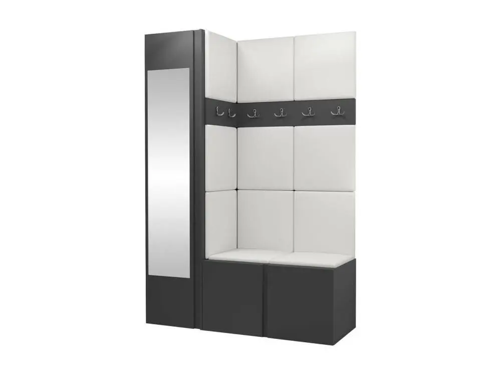 Meuble d'entrée Hartford 277, 186x124x46cm, Miroir, Graphite, Faux cuir|Stratifié