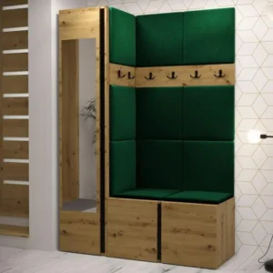 Meuble d'entrée Hartford 277, 186x124x46cm, Miroir, Chêne Traditionnel, Tapisserie|Stratifié